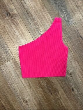 Asymmetric Ribbed Crop Top - Hot Pink